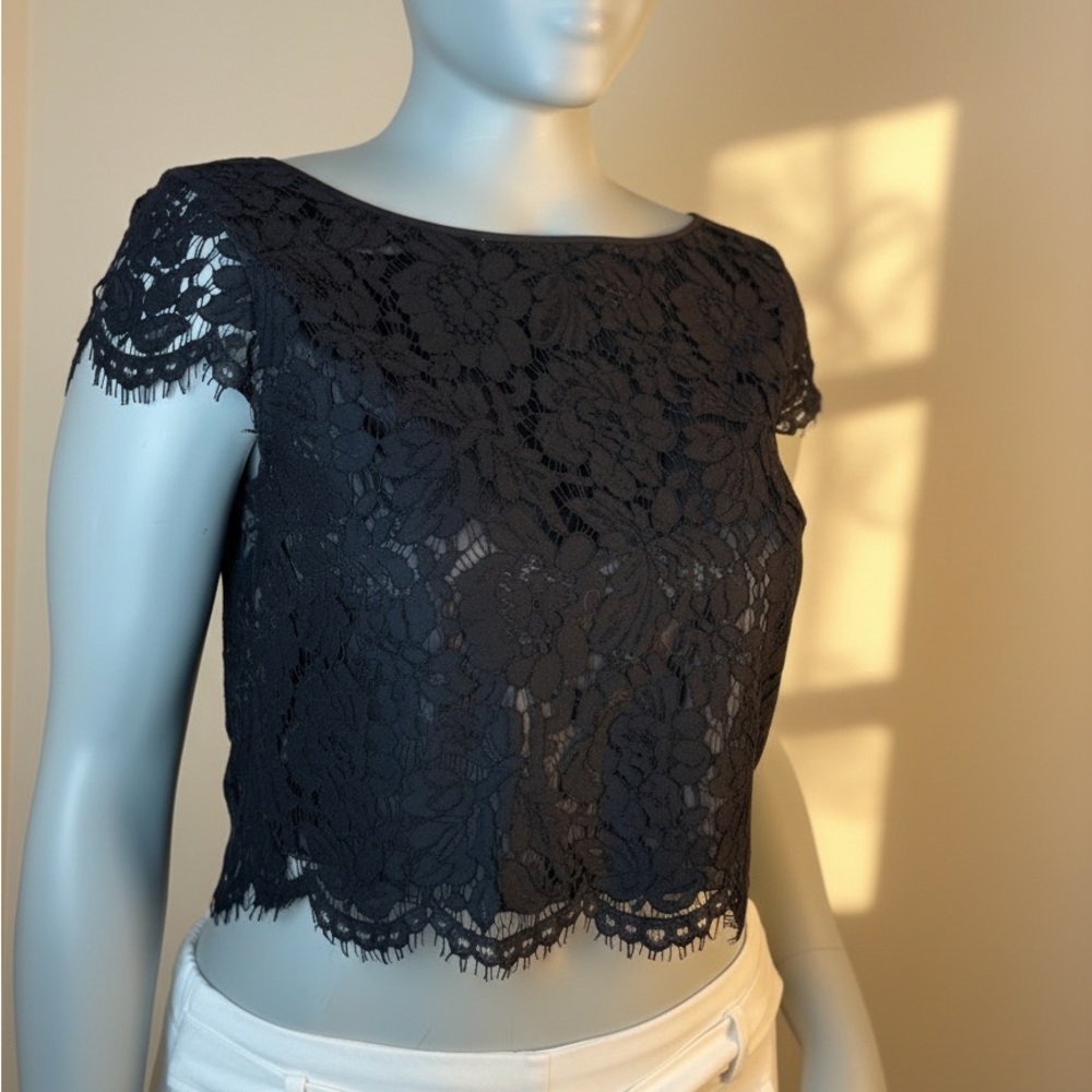 White House Black Market Black Lace Crop Top